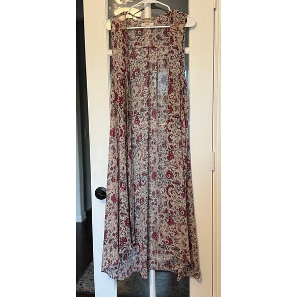 Boho long duster vest beige/red/blue floral L/XL Mossimo - Picture 1 of 7